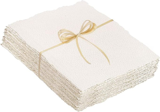 50 Sheets Watercolor Paper 8.5 x 11, 300 GSM Deckled Edge Paper Rough/Textured Handmade Paper Cotton Paper for Watercolors, Wedding Invitations, Cards, Crafts