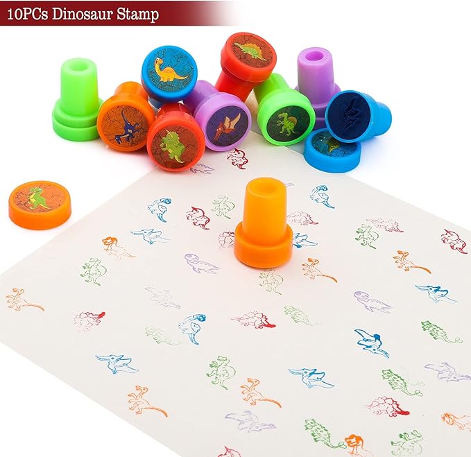 108Pcs Dinosaur Party Favors Dinosaur Stamps Slap Bracelets Keychains Rings Stickers Temporary Tattoos for Kids Birthday Party Supplies, Carnival Prizes, Prize Box Gift, Pinata Goodie Bag Fillers