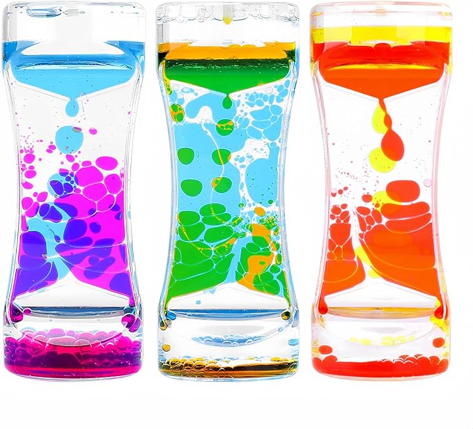Oneshow Liquid Motion Bubbler Timer Oil Hourglass Water Timers Fidget Toy for Classroom Sensory Toys for Kids Activity Calm Relaxing Desk Decor Stress Relief Toys for Adults Gifts 3 Pack