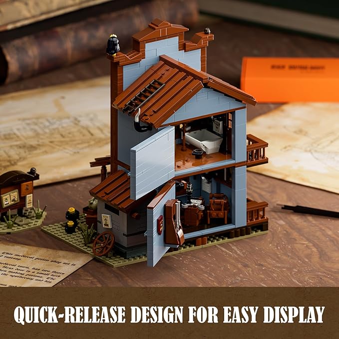 Funwhole Sheriff's-Office Lighting Building-Bricks Set - The Old West Sheriff's Office LED Light Construction Building Model Set 1240 Pcs for Adults and Teen