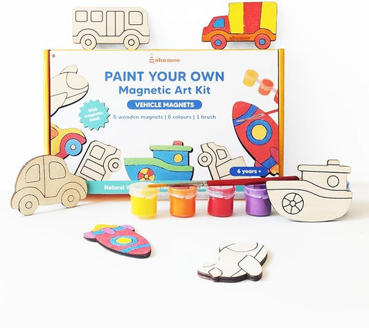 DIY Wooden Magnets Car, Truck, Boat, Plane, Wood Painting Arts and Craft Supplies for Boys Girls Ages 6 7 8 9 10 11 & 12, Easter Gifts, Birthday Party Activities Craft, Valentine's Day Gift for Kids