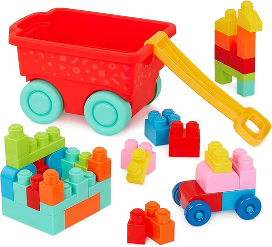 Battat – Building Blocks – 47Pc Brick Set – Colorful & Chunky Bricks – Unique Wheel Bricks – 12 Months + – Locbloc Red Builder's Wagon