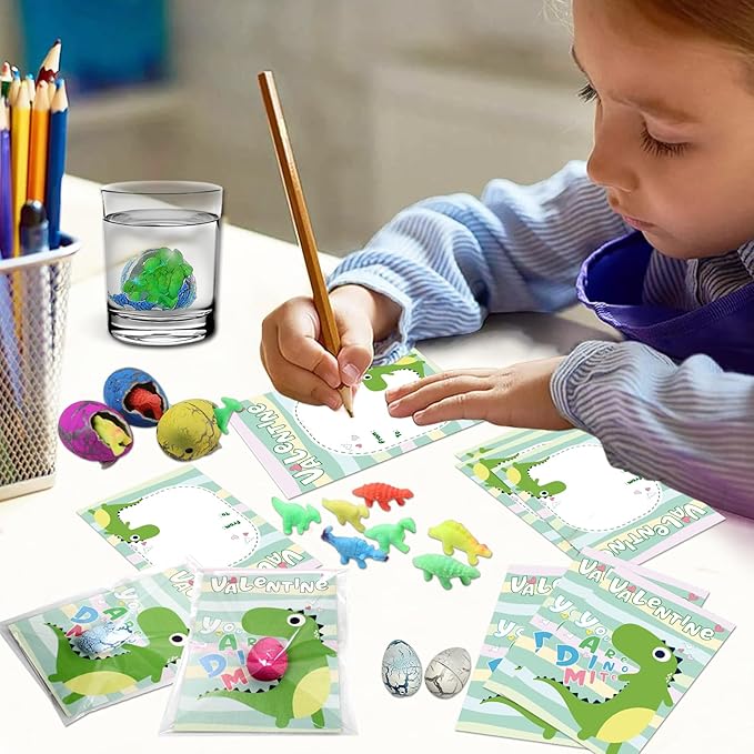 Valentines Day Gifts for Kids, 30 Pack Valentines Cards with Dinosaur Egg Hatching Bulk, Funny Dino Eggs Valentine Exchange Cards for Girls Boys Class School Classroom Party Favors