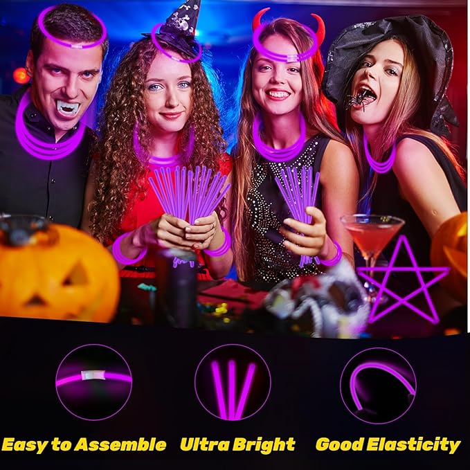 75 Glow Sticks Bracelets and Necklaces, 8'' Glowsticks Bulk Pack Bright Glow in the Dark Party Supplies for Kids (Purple)