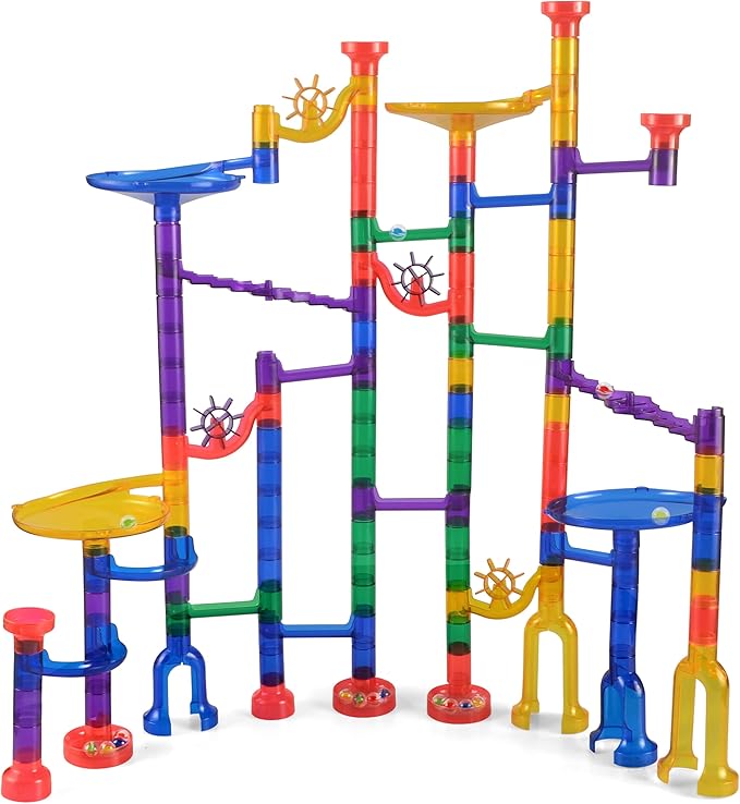 JOYIN 150Pcs Glowing Marble Run- Construction Building Blocks Toys with 5 Glow in The Dark Glass Marbles, STEM Educational Building Block Toy