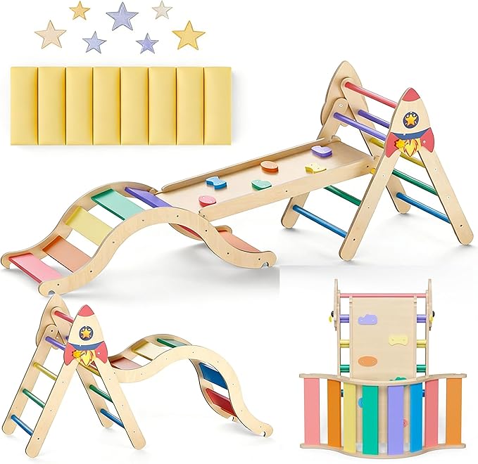Pikler Triangle Set with Cushion, 9-in-1 Climbing for Inside HBS6DJ