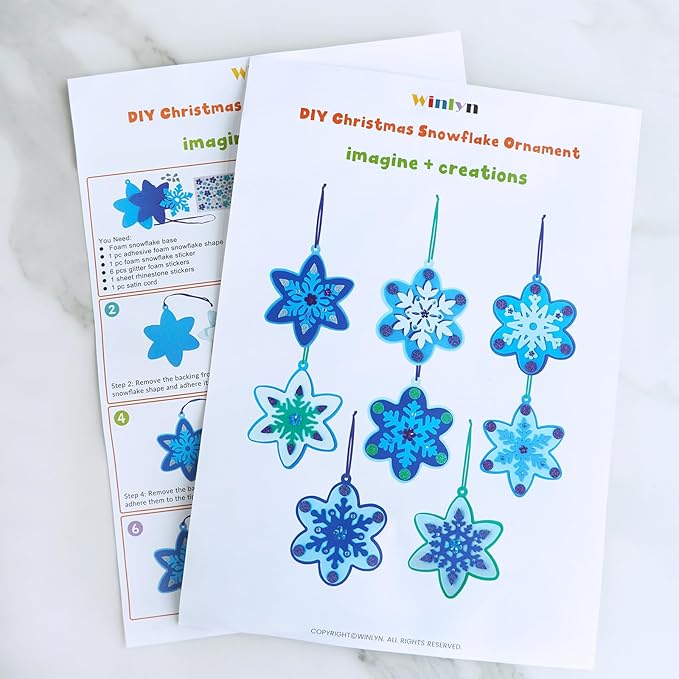 Winlyn 24 Sets Christmas Craft Kits Winter Crafts DIY 3D Snowflake Ornaments Decorations Art Sets Assorted Snowflake Christmas Foam Stickers for Kids Holiday Home Classroom Activities Party Favors