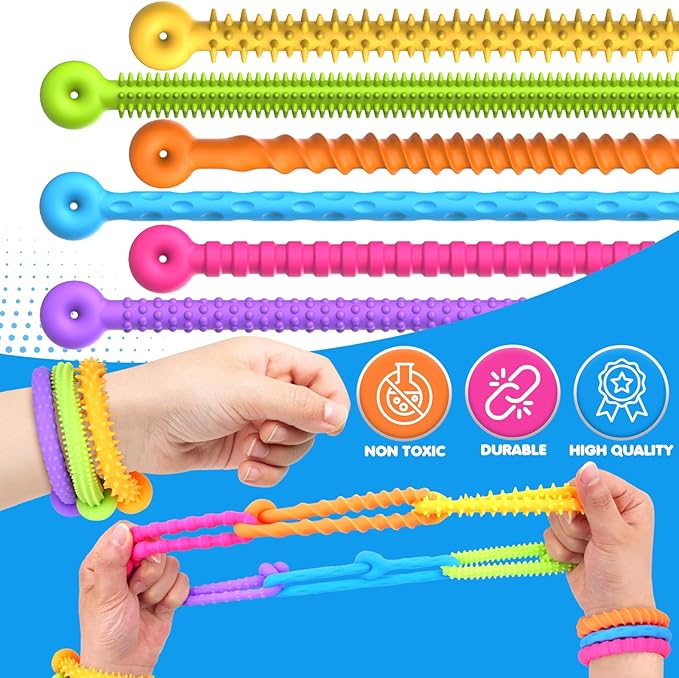 Sensory Toys Fidget Stretchy Strings: Fidget Toys Bracelet for Kids Calming - Adjustable Sensory Bracelet for Autism - Quiet Prizes Box Toys for Classroom 6 Pack