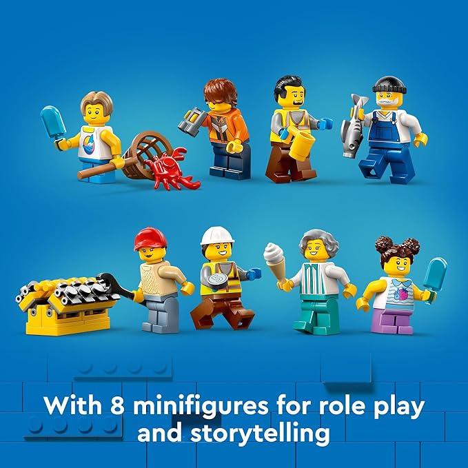 LEGO City Seaside Harbor with Cargo Ship Toy, Model Container Crane and Boat with 8 Minifigures Included, Building Set for Boys and Girls Ages 8 and Up, Kids Gift Idea, 60422