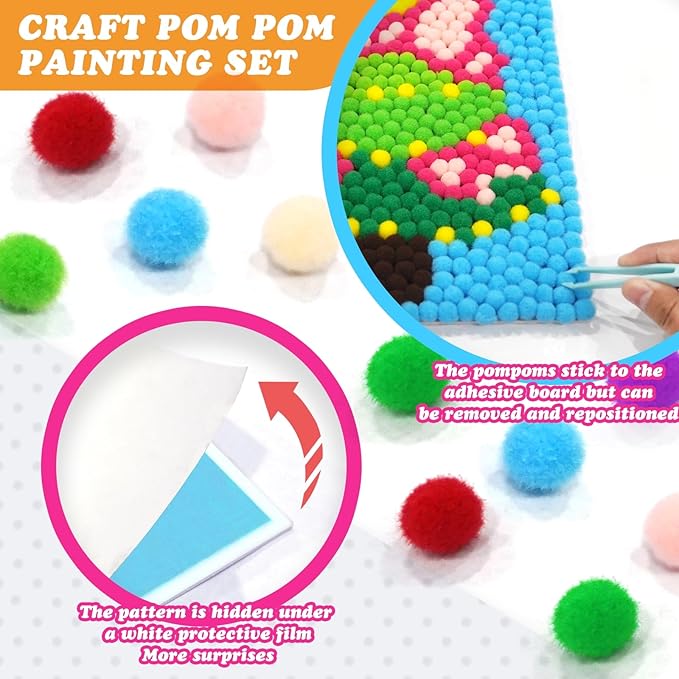 URSDIART Pom Poms Arts and Crafts for Kids Ages 8-12,Christmas Tree Pom Poms Craft Kits for Christmas Bulk Craft Supplies, Christmas Gifts for Kids Activities,School Project Supplies, Home Decor