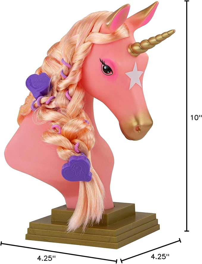 Breyer Horses Beauty Styling Head | Stardust | Pink Extra-Long Silky No Tangle Mane | 10" x 4.25" x 4.25" | Styling Book, Brush, Hair Coils, Clips, Elastics | Unicorn Toy | Model #7405
