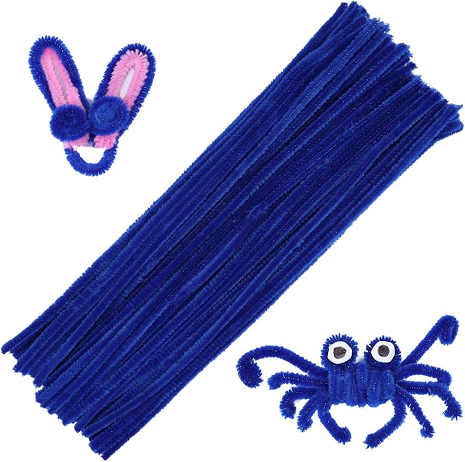 60 Blue Pipe Cleaners, Chenille Stem Craft Supplies for Creative Home Decoration Projects
