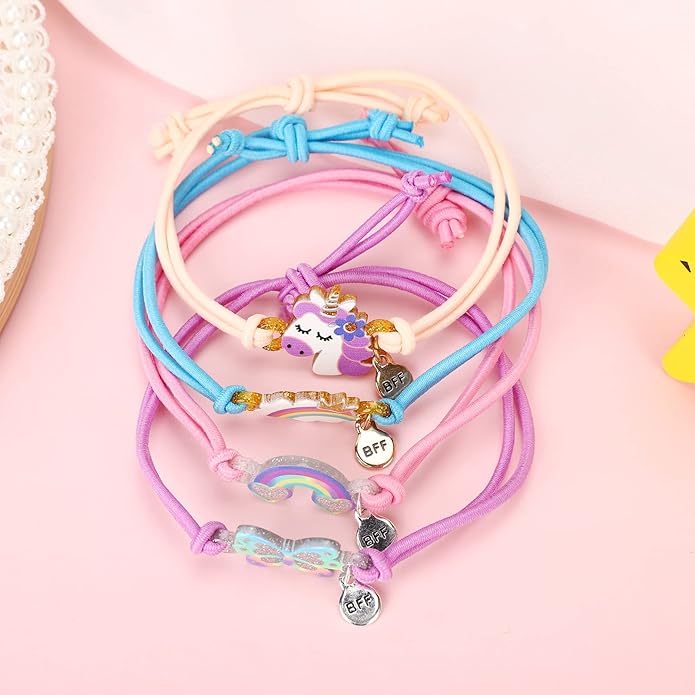 Girls Butterfly Panda Bracelets for Kids Friendship Bracelet Jewelry Lovely Best Friend Bracelet Matching Couples Gift Unicorn Rainbow Pendants BFF String Wristband Pretend Play Bracelet Bulk Bracelet 8pcs