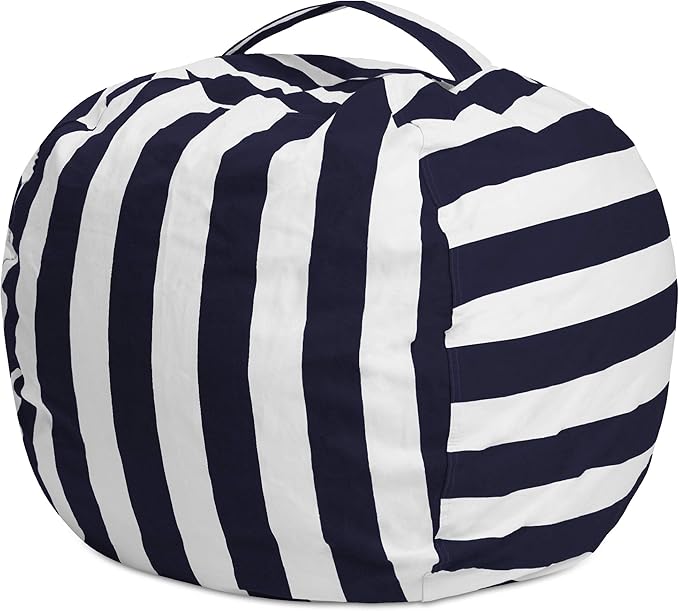Posh Stuffable Kids Stuffed Animal Storage Bean Bag Chair Cover - Childrens Toy Organizer, X-Large 48" - Canvas Stripes Blue and White