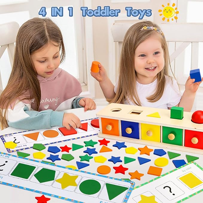 Montessori Toys Wooden Color & Shape Sorter Toys for Toddlers 1-3, Matching Box Sorting Blocks Manipulatives Preschool Learning Educational Toys for 1 2 3 4 Year Old Boy Girl Kid Gifts