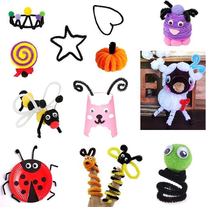 TOAOB 100pcs Pipe Cleaners Bulk Craft Supplies Black Chenille Stems 6mm x 12 Inch Fuzzy Pipe Cleaners for DIY Art Crafts Decorations