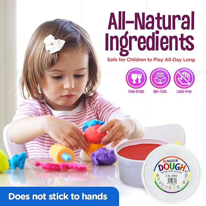 Hygloss Play Modeling Dough - Red Dough Unscented - Safe & Non-Toxic for Kids Arts & Crafts - Party Favors - Classroom Supplies - 3lb