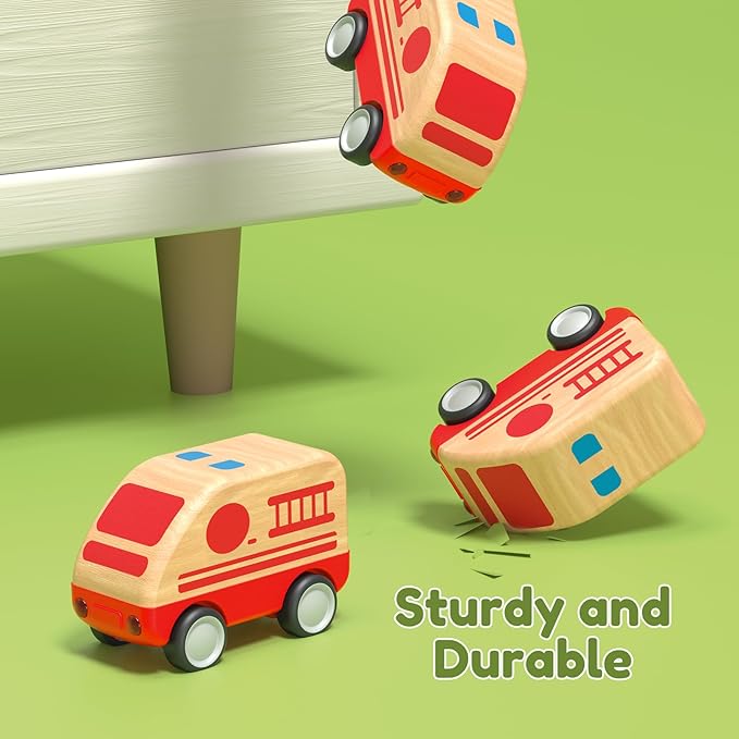3pcs Wooden Toys Cars, Taxi, Fire Truck, City Bus, Educational Toy, Early Learning for Toddlers, Colorful Vehicles Play Set for 2 3 Year Old Boys Girls Christmas Birthday Gift