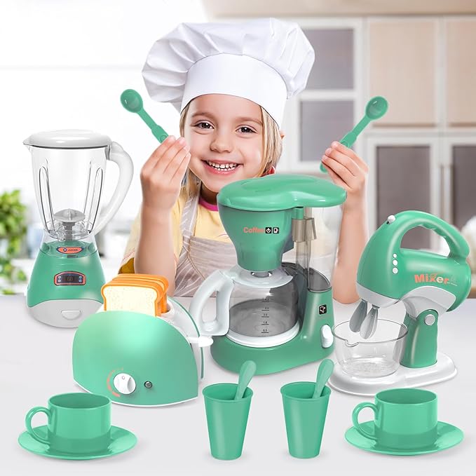Play Kitchen Toys,Pretend Play Kitchen Appliances Toy Set with Coffee Maker, Blender, Mixer, Toaster, Toys for 3 4 5 6 7 8 Year Old, Birthday Gifts for Kids