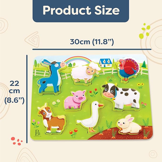 B. toys- Peek & Explore - Farm Animals- Wooden Puzzle – Chunky Puzzle for Toddlers, Kids – Farm Animal Puzzle – Cow, Sheep, Pig & More – 2 Years +