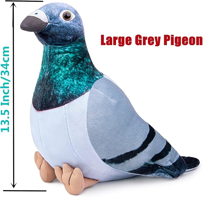 Large Grey Pigeon Plush Toy - Lifelike 13.5" Grey Rock Columba Rupestris Stuffed Animal, Cute Rock Pigeon Plush Toy as Gift for Your Friends