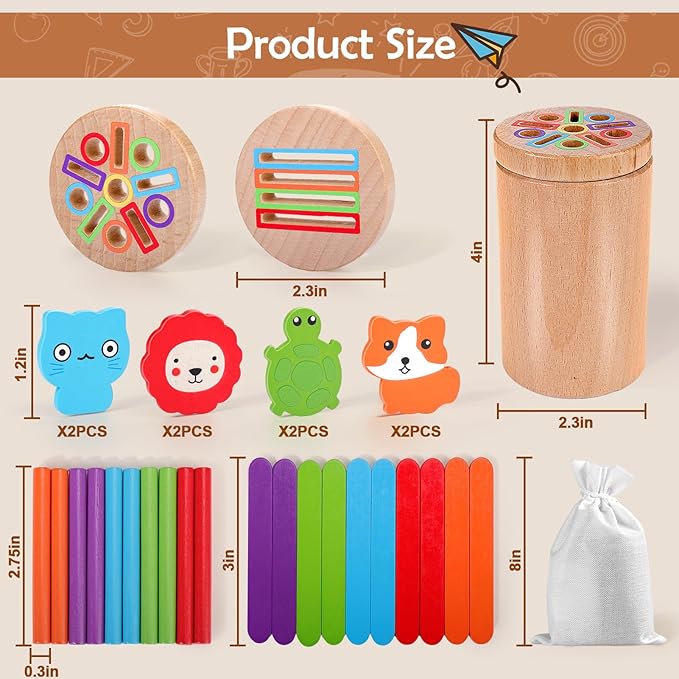 Mity rain Montessori Toys for 1 2 3+ Year Old, 3 in 1 Wooden Color Sorting Toys for Toddlers 1-3, Fine Motor Skills Educational Sensory Toys for Baby Kids