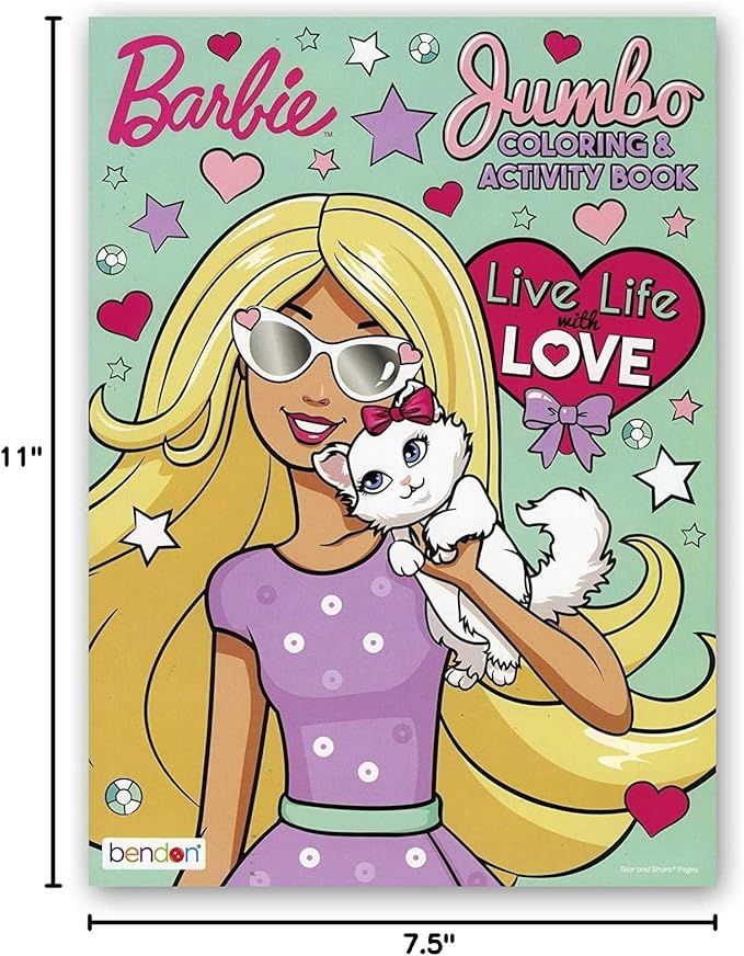 Barbie Live Life with Love Jumbo Coloring Book - Jumbo Size 7.5"x11" Multicolor Educational Art Coloring Workbook with Fun Learning Activities for Boys and Girls