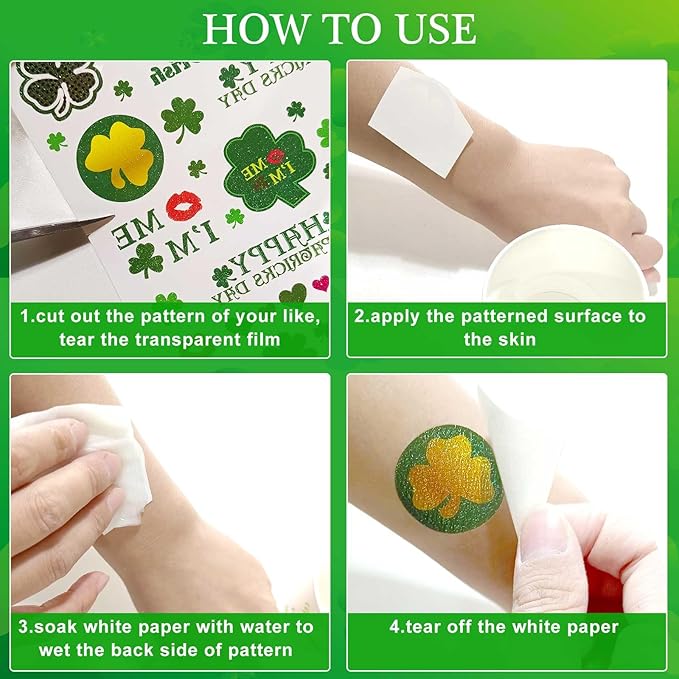 St Patricks Day Accessories Party Favors Set,Including 20 Shamrock Good Luck Coins 6 Necklace 6 Bracelets 2 Headband 2 Eyeglasses 2 Sash 40 Tattoo Sticker for St. Patrick Party Supplies Decorations