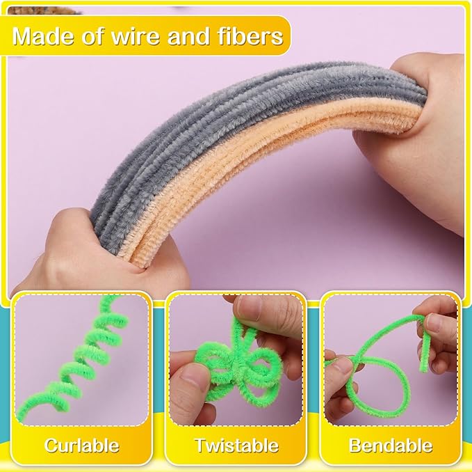 Zlulary 100 Pieces Pipe Cleaners Chenille Stem, Solid Color Pipe Cleaners Set for Pipe Cleaners DIY Arts Crafts Decorations, Chenille Stems Pipe Cleaners (Gray)