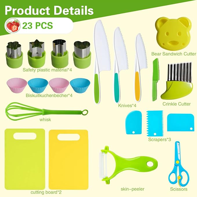 Toddler Knife Set - 23 Pcs Kids Knife Set for Chopping, Mini Chef Knife Set for 2 3 4 5 6 7 8 9 10 Year Old Girl Boy Gift
