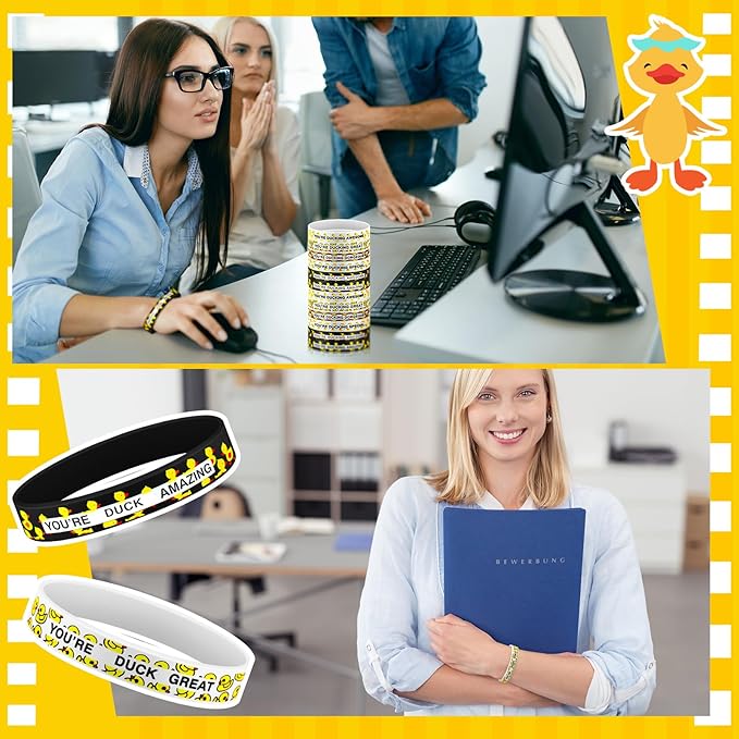 Poen 120 Pcs Yellow Duck Silicone Bracelets Bulk White and Black Duck Wristband Duck Party Favors Duck Rubber Wristband for Summer Christmas Birthday Duck Party decoration Supplies