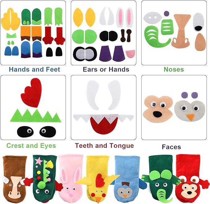 TOPZEA 12 Pack Hand Puppet Making Kit, Kids Craft and Art Aupplies Felt Sock Puppet Creative DIY Make Your Own Puppets Kits with Pompoms and Wiggle Googly Eyes Storytelling Role Play Party Supplies