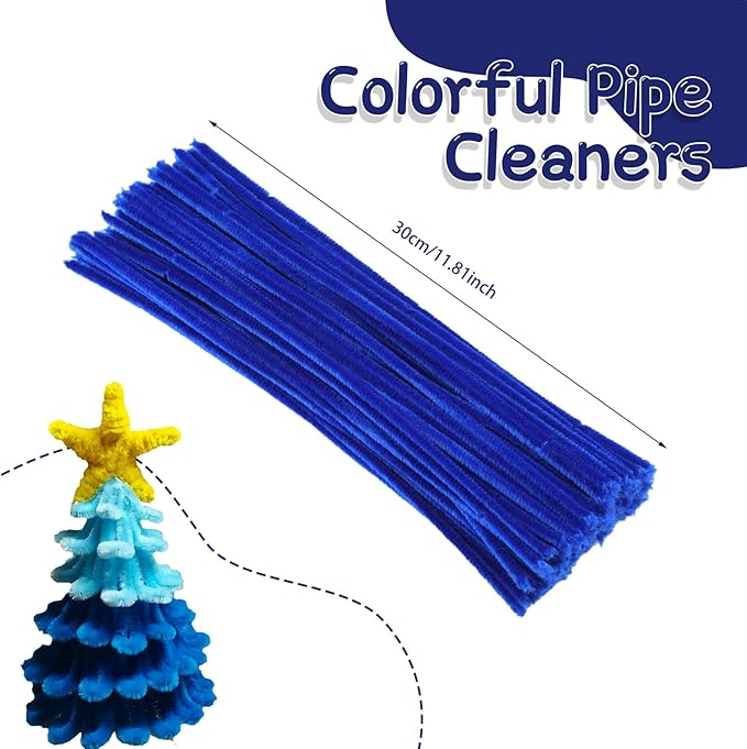 100Pcs Pipe Cleaners, Pipe Cleaners Craft, Chenille Stems Creative Craft Pipe Cleaners Flowers for Festivals Decorations, Crafting Pipe Cleaners Supplies for DIY Arts Making/Royal Blue