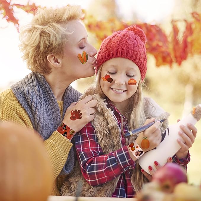 40PCs Thanksgiving Slap Bracelets for Kids with Thanksgiving Tattoo, Turkey Pumpkin Autumn Maple Leaf Snap Band for Fall Party Favors Decor