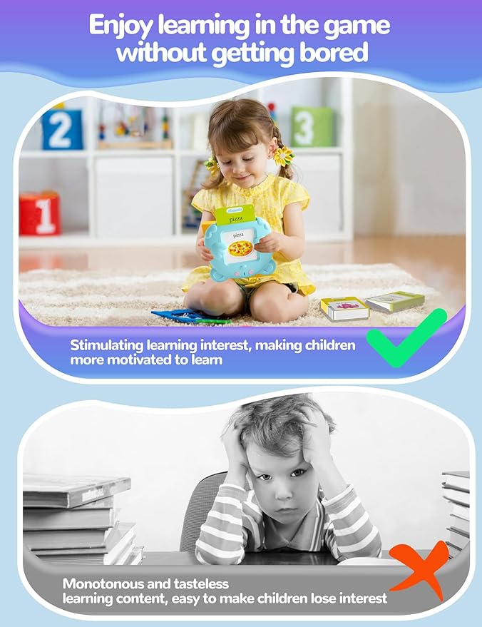 Spanish & English Talking Flash Cards for Toddlers 1-3 Years Old, 510 Sight Words Bilingual Learning Toys for Children, Autism Pocket Speech Therapy Toys, Española Vocabulary Educational Flashcards