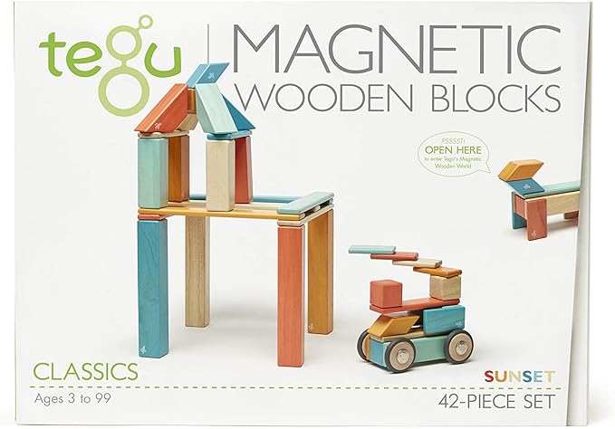 42 Piece Tegu Magnetic Wooden Block Set, Sunset, 1-99 years old