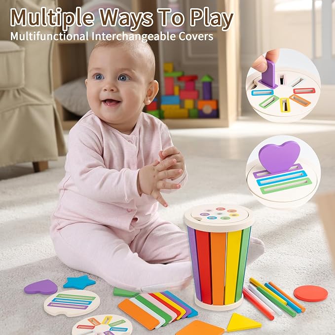 Montessori Toys for 1-3 Year Old, Wooden Color Sorting Learning Toys for Toddlers, Fine Motor Skills Toys for 2-3, Sensory Development Educational Matching Games, 18 Month Old Toys Baby Boys Girls