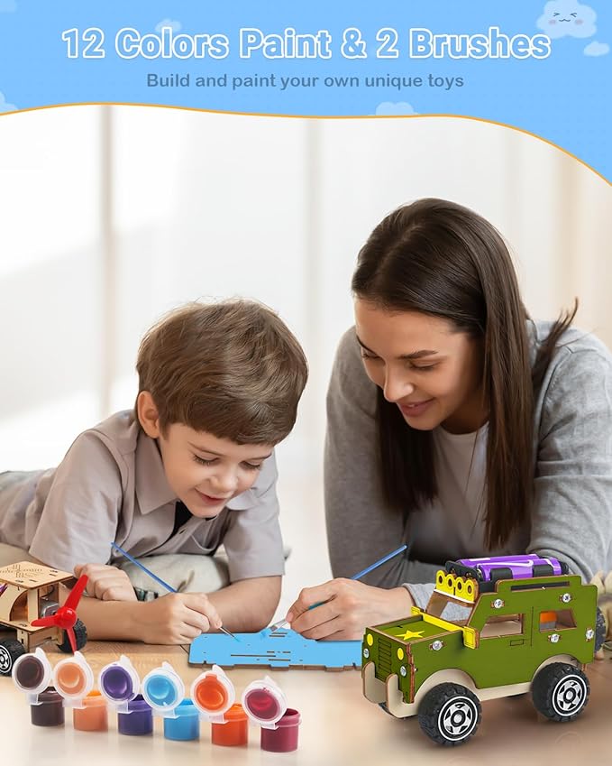 Poraxy STEM Kits for Kids Age 8-10, 5 Set STEM Toys for Boys Age 8-12, Wooden 3D Puzzles Model Car Kits, Science Kit Crafts Building Project, Birthday Gifts for 6 7 8 9 10 11 12 13 Year Old Boys Girls