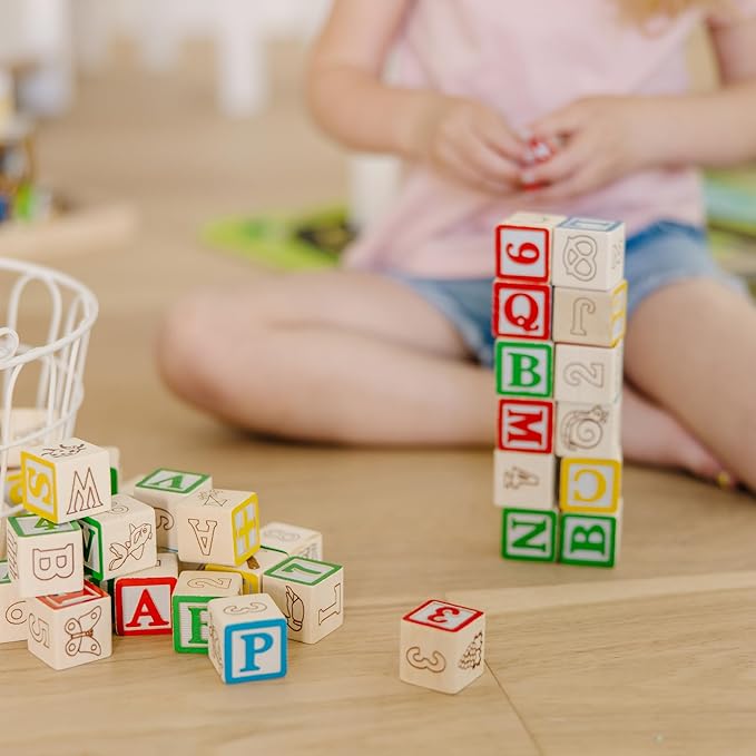 Melissa & Doug Deluxe ABC/123 1-Inch Blocks Set With Storage Pouch (50 pcs) - Letters And Numbers/ABC Classic Wooden Blocks For Toddlers And Kids Ages 2+