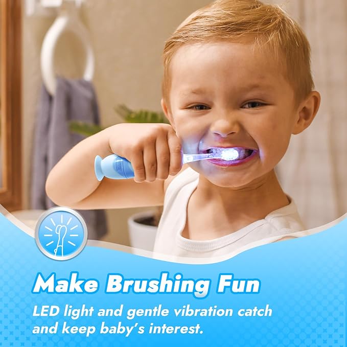 Papablic Toddler Sonic Electric Toothbrush for Ages 1-3 Years, Baby Electric Toothbrush with Cute Penguin Cover and Smart LED Timer, 2 Brush Heads (Pippin)