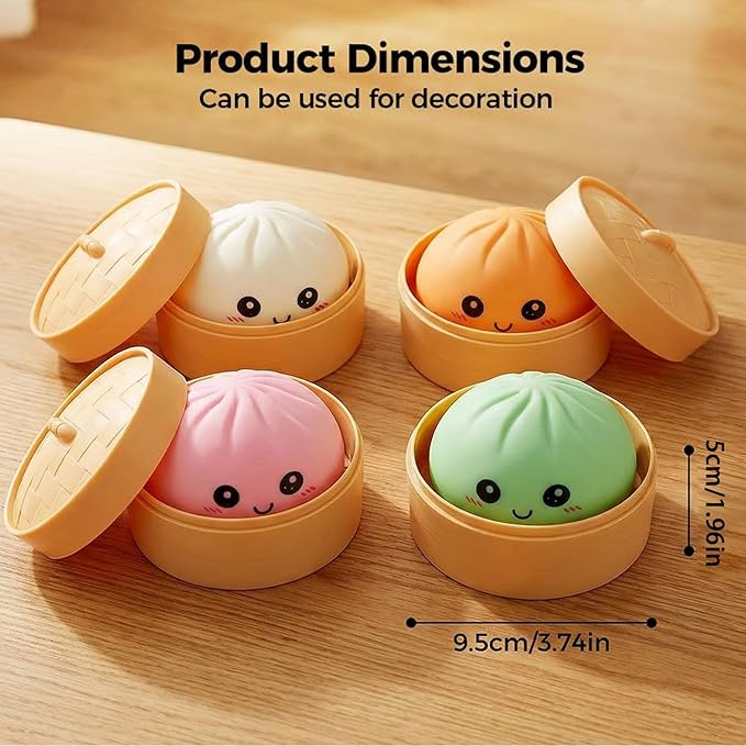 Dumpling Squishies Toy, Giant Glitter Dumpling, Colorful Dumplings Stress Balls Fidget Sensory Toy,Soft Squeeze Decompression Dough with Food Steamer, Stretchy Desk Toys (White)