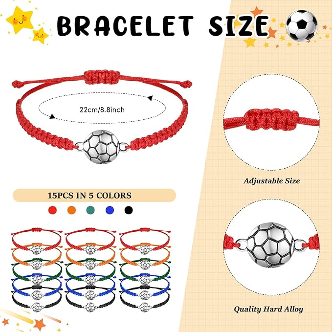 Sabary 30 Pcs Sport Theme Party Favors Set, 15 Pcs Soccer Pens 15 Pcs Soccer Theme Bracelets Ballpoint Pens Adjustable Bracelet Sport Party Gifts for Kids Teens Team Members (Multicolor)