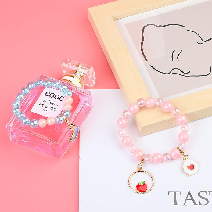 SOTOGO 55 Pieces Girls Bracelets Set Colorful Bracelets Princess Rainbow Unicorn Bracelets Charm Beaded Dress up Party Favors Bracelets for Kids Girls