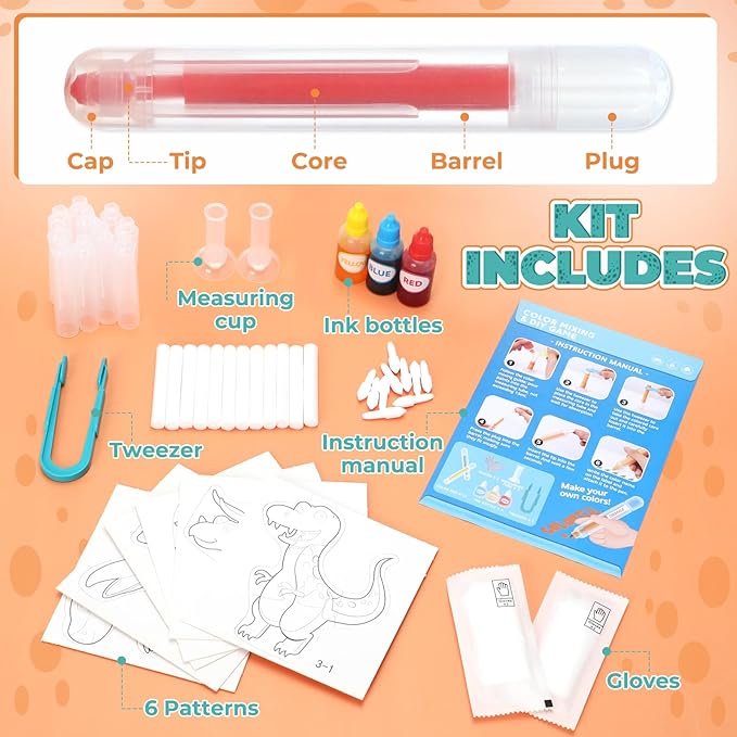 Educational Science Kits STEM Toys for Kids Age 5-7 Color Science Activity DIY Puzzle Dinosaur Painting Crafts for Boys Girls Ages 5,6,7,8,9,10 Years Color Mixing Game Christmas Bday Gift (Dinosaur)