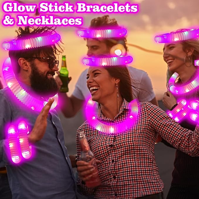 Valentines Day Pink Glow Sticks Party Favors for Kids 12 PCS,LED Light up Pop Tubes for Toddlers, Neon Necklaces Bracelets Accessories,Glow Birthday Dance Wedding Mardi Gras Party Supplies Decorations