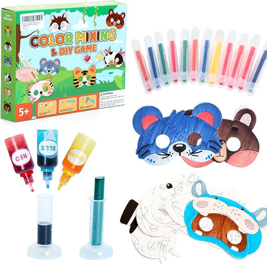 Educational Science Kits STEM Toys for Kids Age 7-12 Color Science Activity DIY Craft for Kids Boys Girls Ages 5,6,7,8,9,10 Years Animal Mask Painting Kit Color Mixing Gift for Christmas (Green)