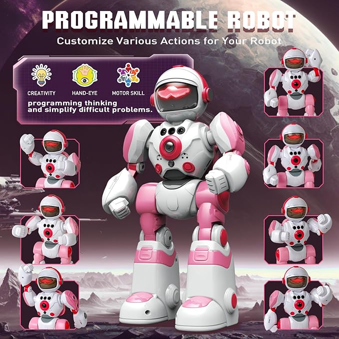 Robot Toys for Kids 3-5, Robot for Girls 3 4 5 6 Year Old Upgrade Record Voice Remote Control Robo Programmable Music Dancing Function Smart Pink Warrior Birthday Gift Toy for Toddler 7 8 9 8-12