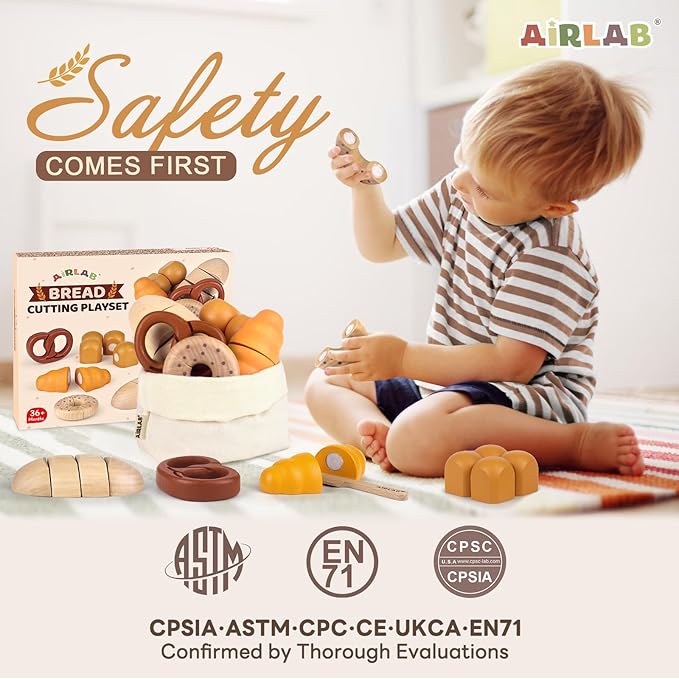 Wooden Play Food Bakery Toy Sets for Kids Kitchen Grocery Pretend Food Accessories Playsets for Kids Ages 4-8 Birthday Gift for Boys Girls Educational Toys