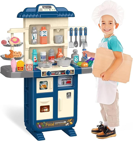 Play Kitchen Toys for Kids - 46-Piece Realistic Kitchen Set with Lights, Sounds, and Spray Function - Perfectly Gift for Ages 3+