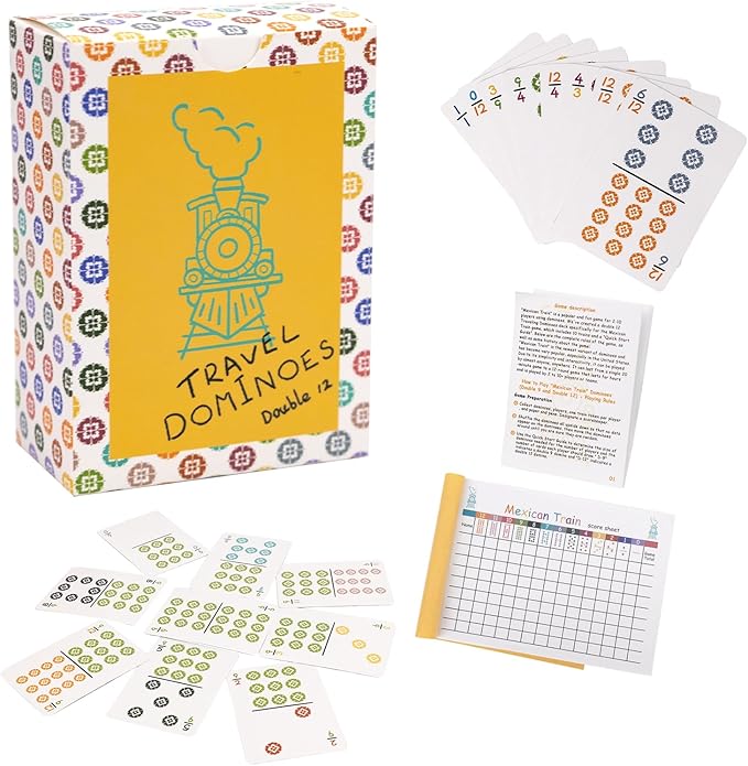 Extguds Mexican Train, Mini Dominoes Game:105 Cards+1 Instruction+1 Scoresheet,Double 12 and Double 9 Dominoes Set,2-10 Players,Dot Dominoes,Travel Dominoes